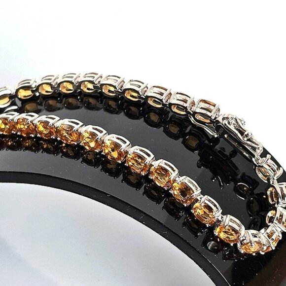 925 Sterling Silver Bracelet with Natural Citrine Gemstone. - Picture 1 of 11